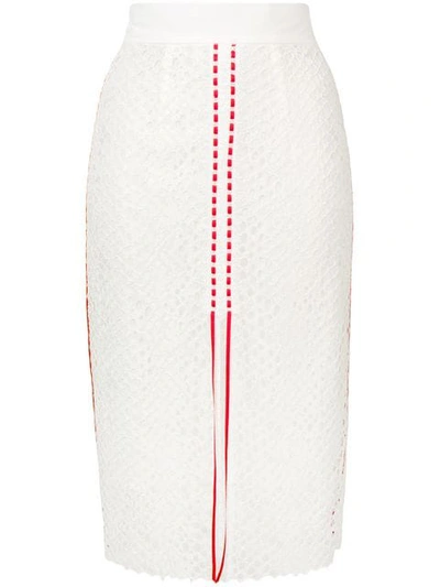 Shop Pinko Stripe Details Lace Skirt In White