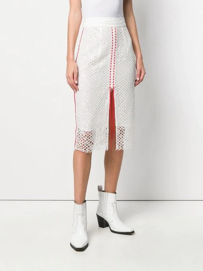 Shop Pinko Stripe Details Lace Skirt In White