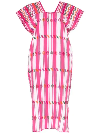 Shop Pippa Holt Embroidered Striped Kaftan Dress In Pink