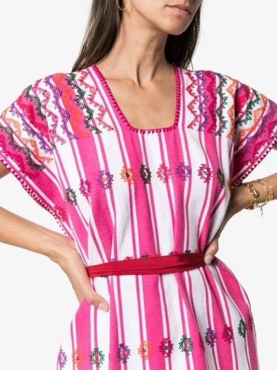 Shop Pippa Holt Embroidered Striped Kaftan Dress In Pink