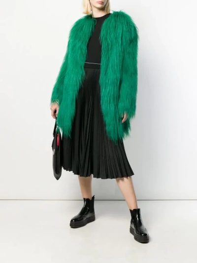 Shop Prada Textured Fur Coat In Green