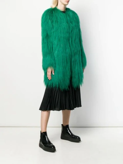 Shop Prada Textured Fur Coat In Green