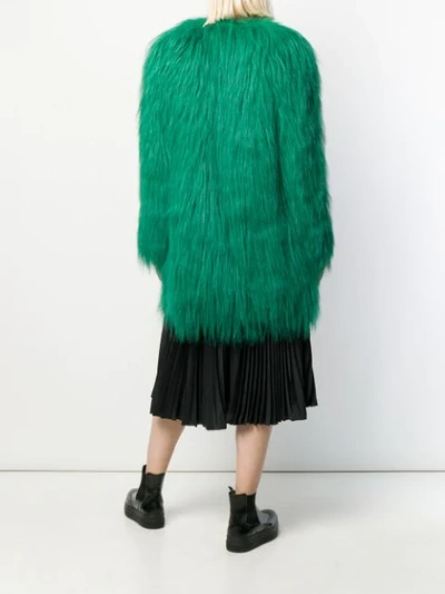 Shop Prada Textured Fur Coat In Green