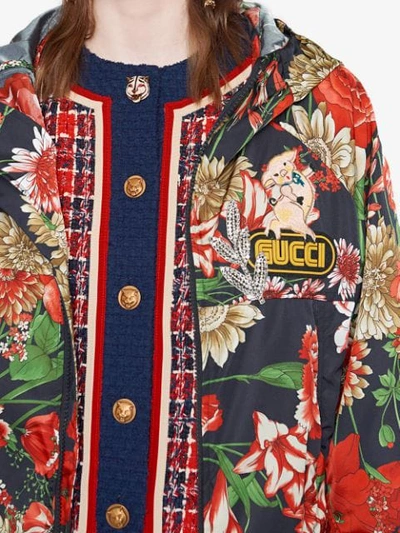Shop Gucci Spring Bouquet Nylon Jacket In Blue