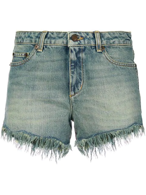 low rise frayed denim shorts