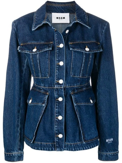 Shop Msgm Fitted Denim Jacket In Blue