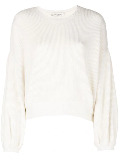 Shop Valentino Ribbed Knit Sweater - Neutrals
