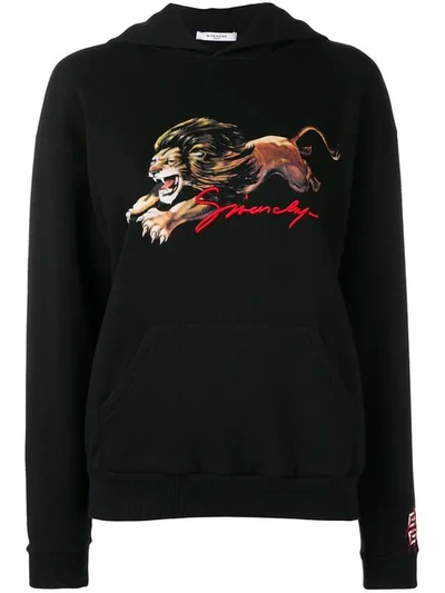 Shop Givenchy Graphic Print Hooded Sweatshirt - Black