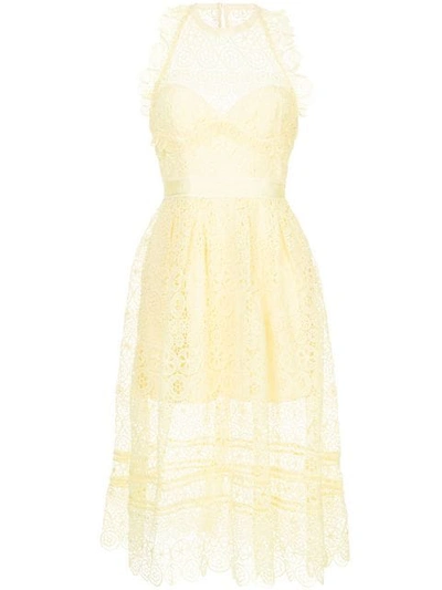 Shop Self-portrait Embroidered Lace Midi Dress In Yellow