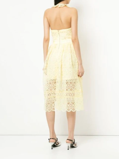 Shop Self-portrait Embroidered Lace Midi Dress In Yellow
