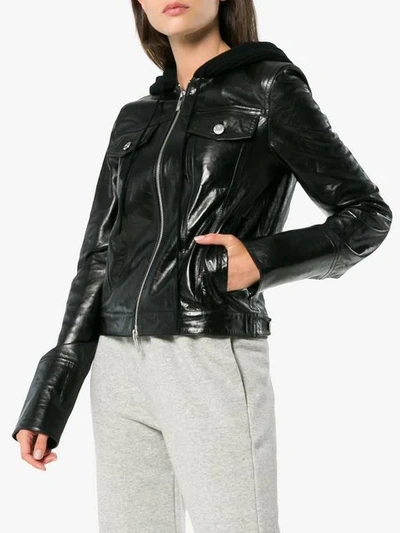 Shop Helmut Lang Hooded Leather Jacket In Black