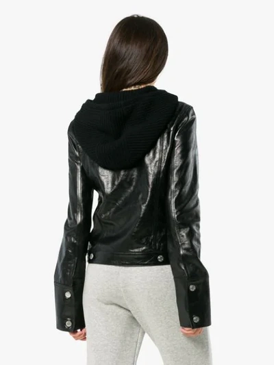 Shop Helmut Lang Hooded Leather Jacket In Black