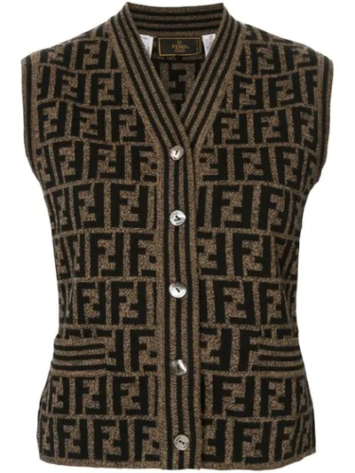 Pre-owned Fendi Knitted Monogram Vest In Brown