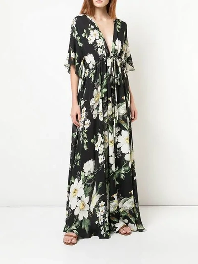 Shop Carolina Herrera Floral Print Maxi Dress In Black Multi