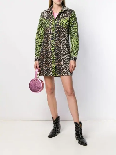 Shop Ganni Animal-print Shirt Dress In Green