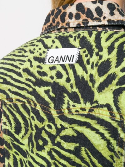 Shop Ganni Animal-print Shirt Dress In Green