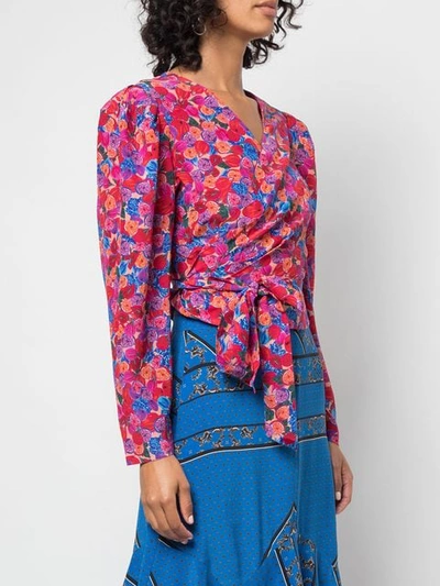 Shop Lhd Floral Print Wrap Blouse In Pink