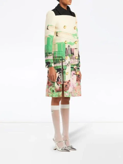 Shop Prada Graphic Print Coat - Green