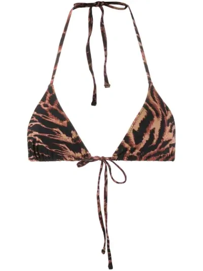 Shop Ganni Tiger Print Bikini Top In Brown