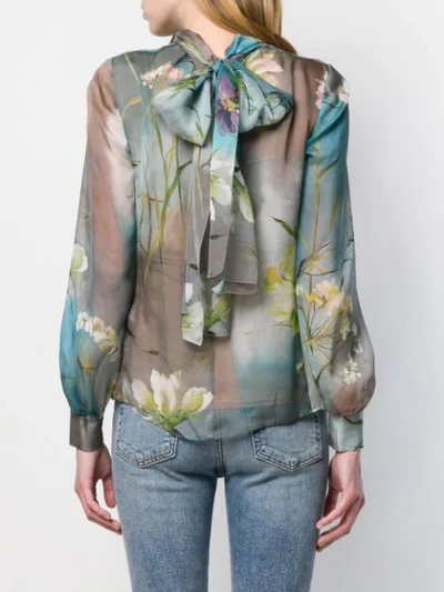 Shop Blumarine Floral Print Blouse In Grey