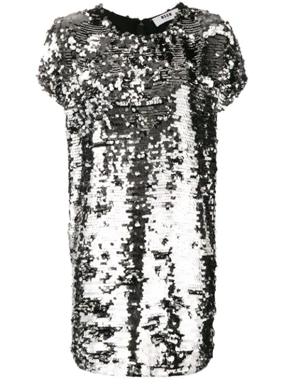 Shop Msgm Sequin Shift Dress In Metallic