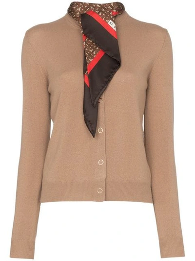 Shop Burberry Scarf Detail Knitted Cashmere Cardigan In Neutrals