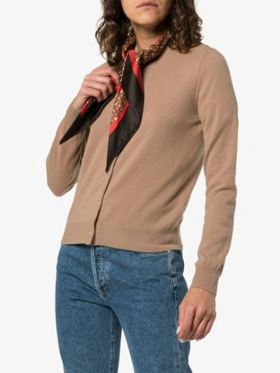 Shop Burberry Scarf Detail Knitted Cashmere Cardigan In Neutrals