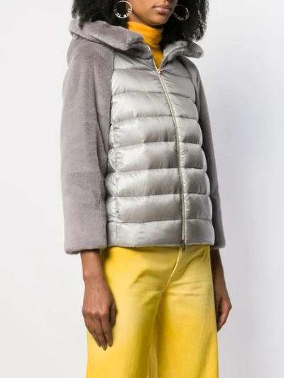 Shop Herno Contrasting Sleeve Puffer Jacket In 9408 Grey