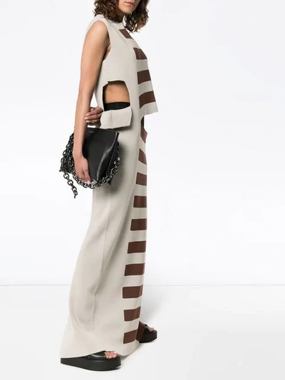 Shop Rick Owens Striped Cutout Silk Maxi Dress In Grey ,brown