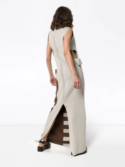 Shop Rick Owens Striped Cutout Silk Maxi Dress In Grey ,brown