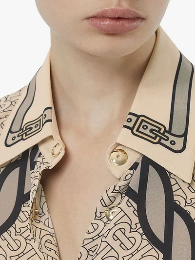 Shop Burberry Unicorn And Monogram Print Silk Shirt In Brown