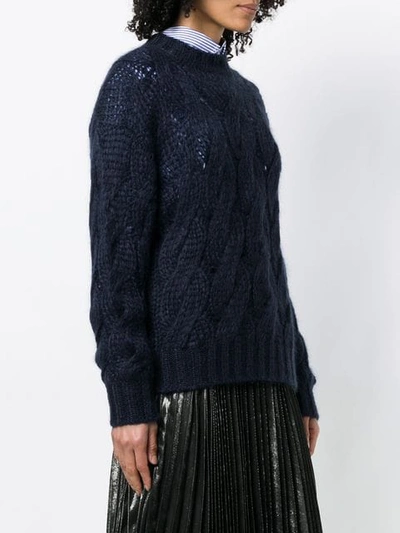 Shop Prada Cable-knit Jumper In F0008 Bleu