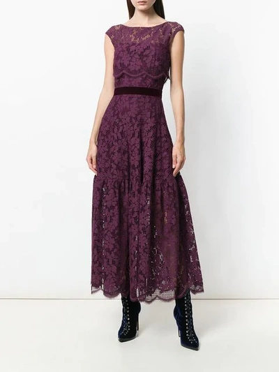 Shop Talbot Runhof Floral Lace Dress In Pink