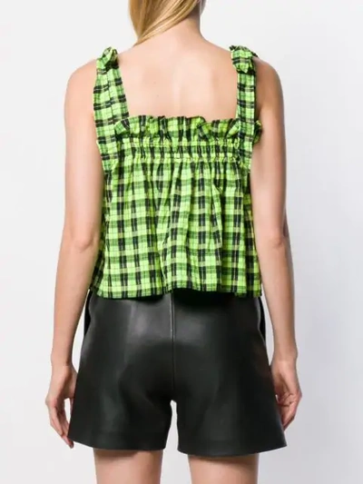 Shop Ganni Checked Ruffle Top In Green