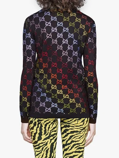 Shop Gucci Wool Sweater With Gg Rhinestone Motif In Black