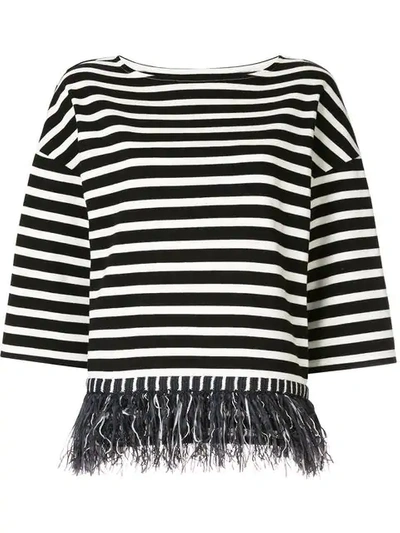 Shop Coohem Fringed Striped T-shirt - Black