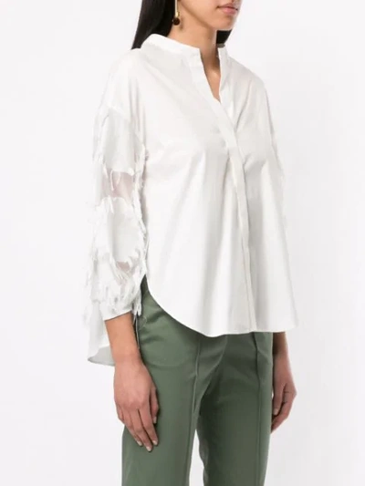 Shop Frei Ea Mandarin Collar Sheer Panel Shirt In White