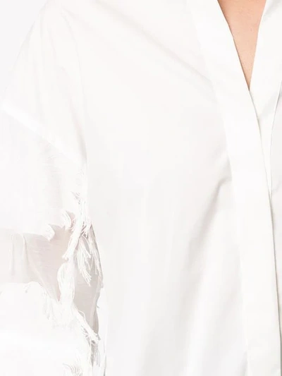 Shop Frei Ea Mandarin Collar Sheer Panel Shirt In White