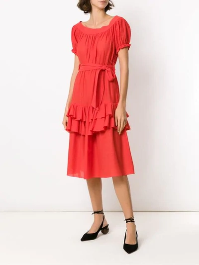 Shop Clube Bossa Ruffled Florenz Dress In Red