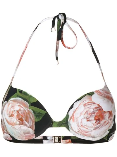 Shop Dolce & Gabbana Floral Print Bikini Top In Black