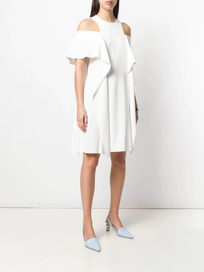 Shop Maison Rabih Kayrouz Cold Shoulder Ruffle Dress In White