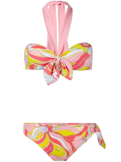 Shop Emilio Pucci Rivera Print Halterneck Bikini In 065 Rosa/lime