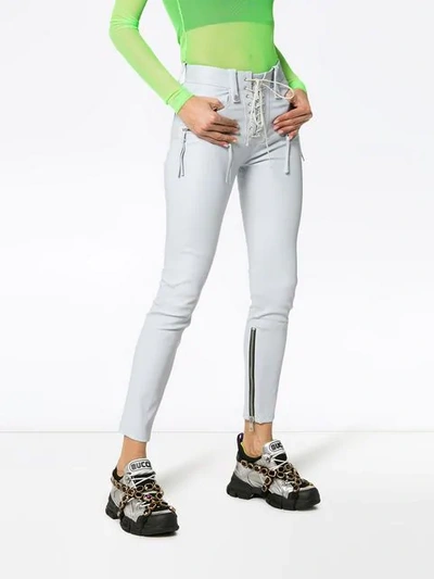 Shop Ben Taverniti Unravel Project Lace-up Skinny Leather Trousers In Grey