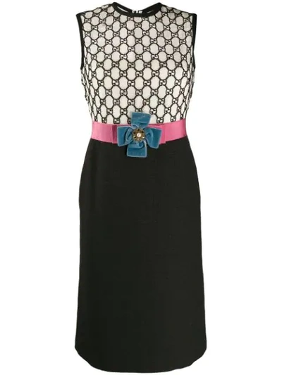 Shop Gucci Two-tone Gg Macramé Dress In Black