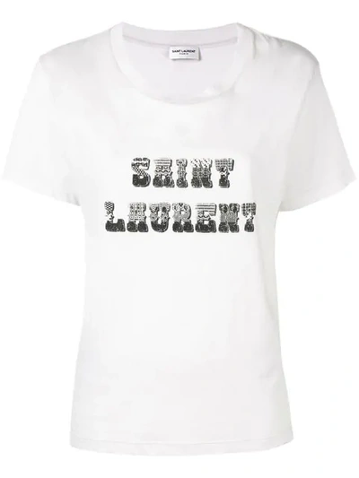 Shop Saint Laurent Logo Print T-shirt In Neutrals