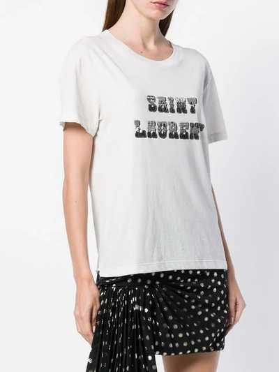 Shop Saint Laurent Logo Print T-shirt In Neutrals