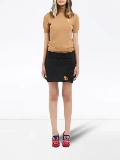 Shop Prada Turtleneck Shortsleeved Knitted Blouse In Brown