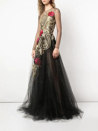 Shop Oscar De La Renta Structured Golden Gown In Black
