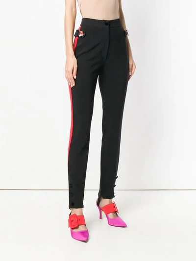Dolce & Gabbana Tuxedo Stripe Fox Trim Trousers In Black