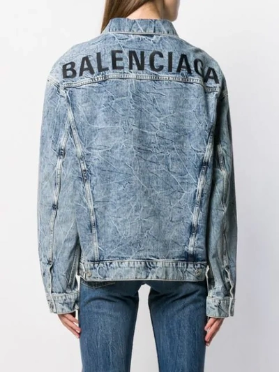 Shop Balenciaga Logo Denim Jacket In Blue